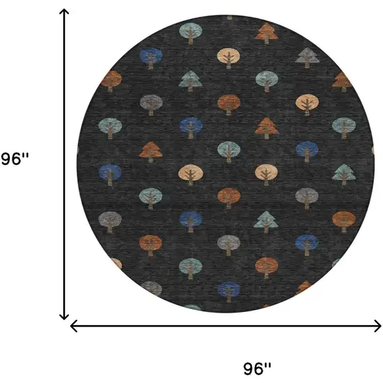 8' Black And Navy Blue Round Geometric Washable Indoor Outdoor Area Rug Photo 7