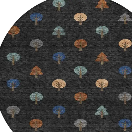8' Black And Navy Blue Round Geometric Washable Indoor Outdoor Area Rug Photo 3
