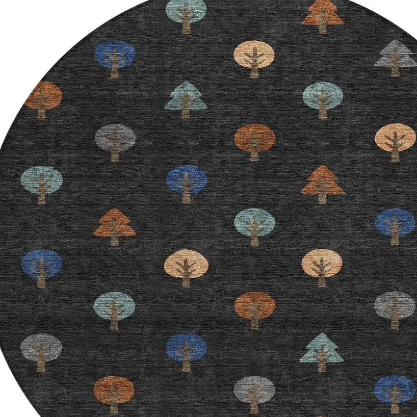 8' Black And Navy Blue Round Geometric Washable Indoor Outdoor Area Rug Photo 3