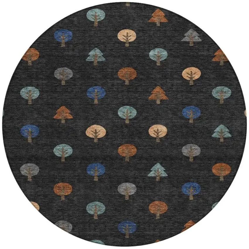 8' Black And Navy Blue Round Geometric Washable Indoor Outdoor Area Rug Photo 4