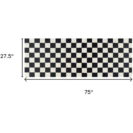 6' Black And Off White Checkered Washable Runner Rug With UV Protection Photo 6