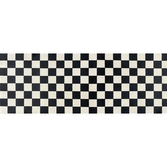 6' Black And Off White Checkered Washable Runner Rug With UV Protection Photo 2