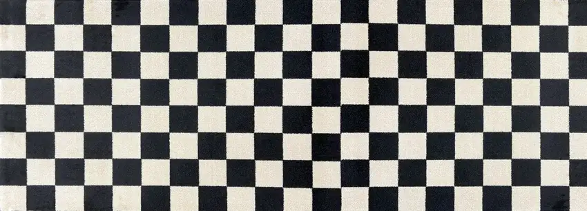 6' Black And Off White Checkered Washable Runner Rug With UV Protection Photo 2