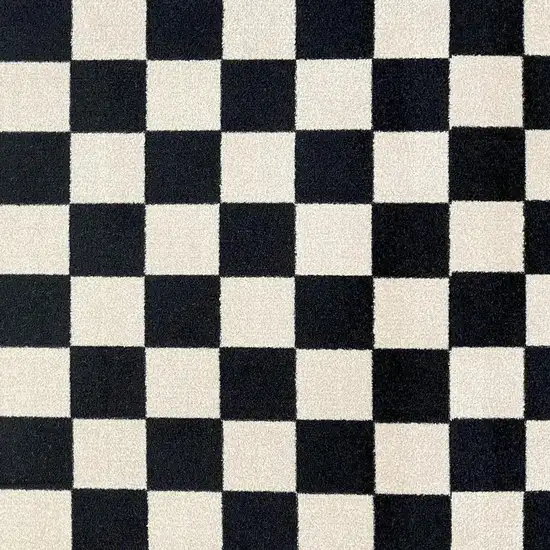 6' Black And Off White Checkered Washable Runner Rug With UV Protection Photo 4