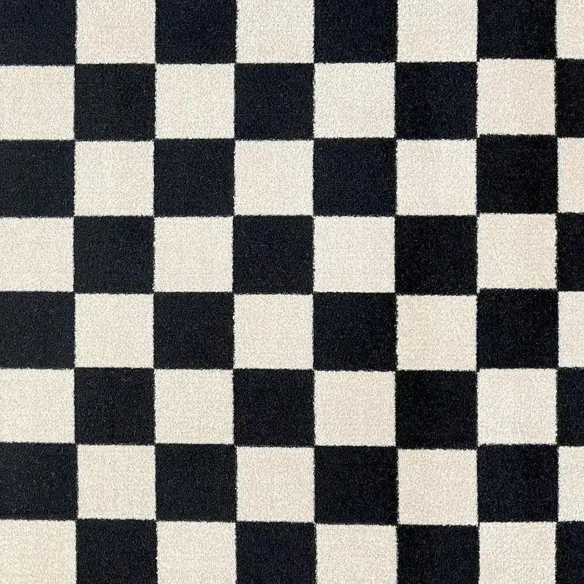 6' Black And Off White Checkered Washable Runner Rug With UV Protection Photo 4