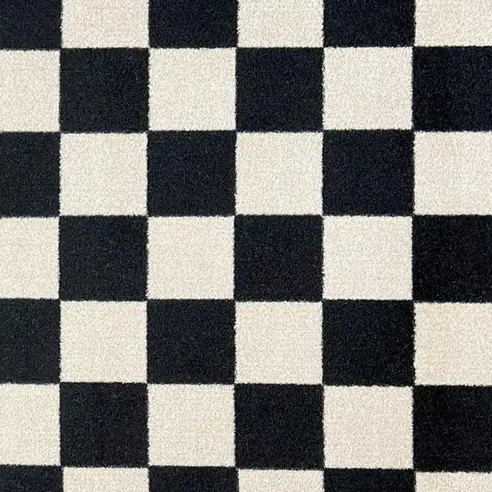 6' Black And Off White Checkered Washable Runner Rug With UV Protection Photo 3