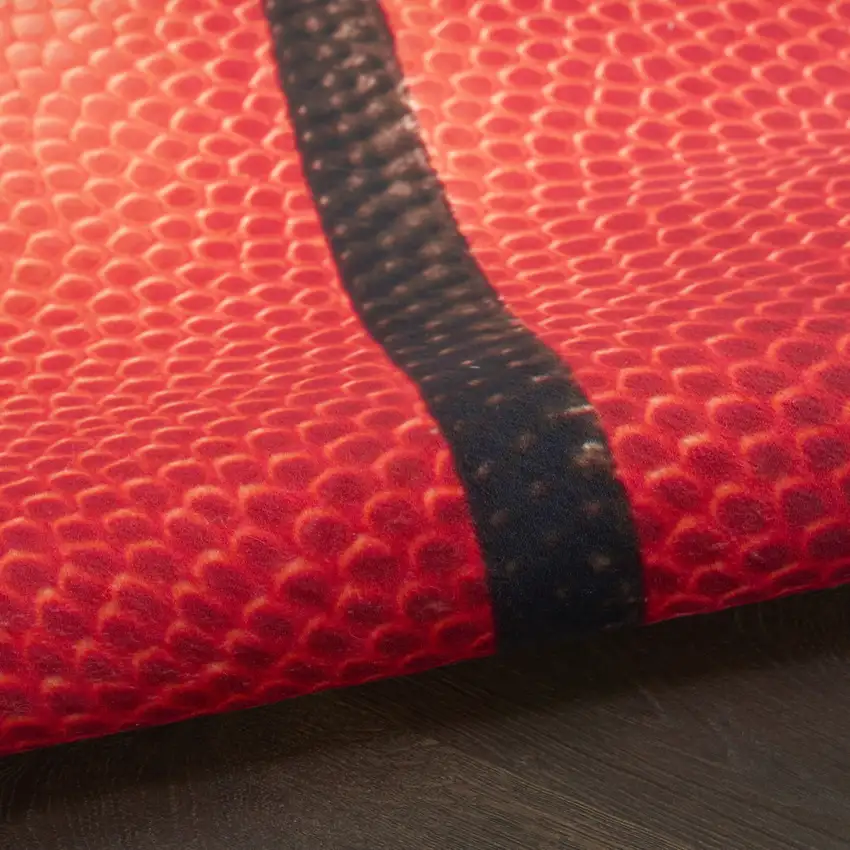 5' Black And Orange Basketball Youthful Washable Round Rug Photo 8