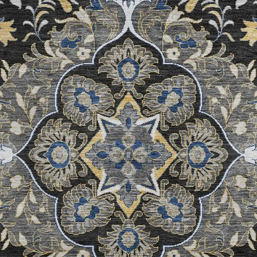 8' Black And Orange Round Medallion Washable Indoor Outdoor Area Rug Photo 4