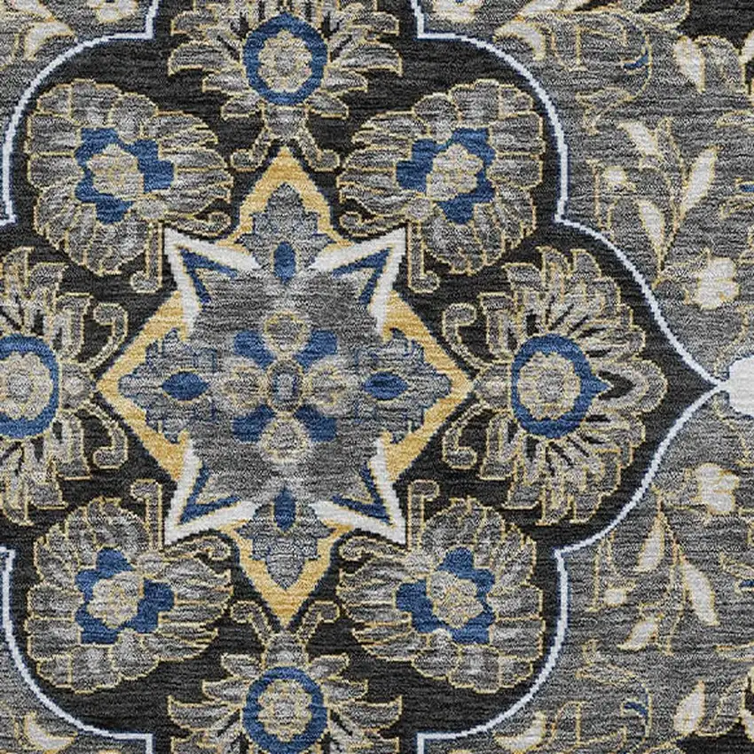 8' Black And Orange Round Medallion Washable Indoor Outdoor Area Rug Photo 3