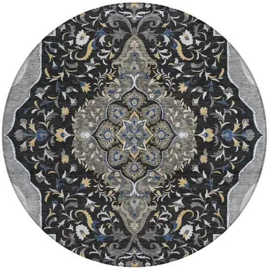 8' Black And Orange Round Medallion Washable Indoor Outdoor Area Rug Photo 2