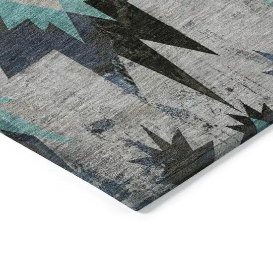 8' Black And Pale Aqua Round Aztec Washable Indoor Outdoor Area Rug Photo 7