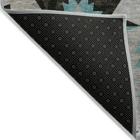 8' Black And Pale Aqua Round Aztec Washable Indoor Outdoor Area Rug Photo 9