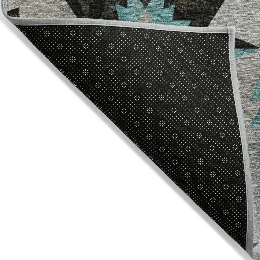 8' Black And Pale Aqua Round Aztec Washable Indoor Outdoor Area Rug Photo 9