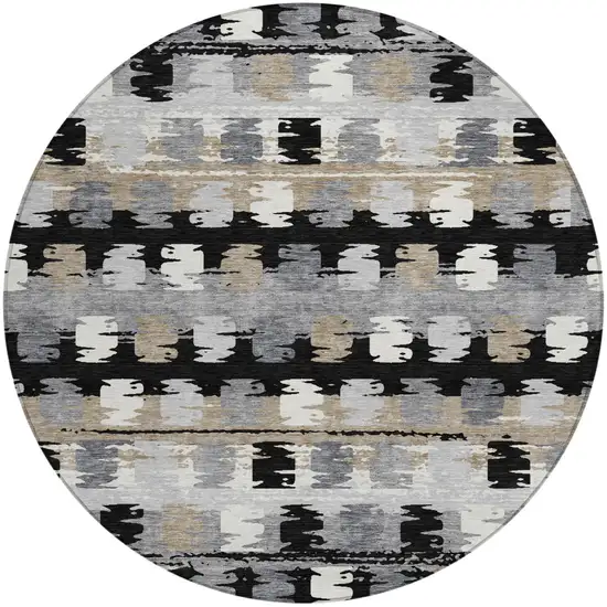 8' Black And Purple Round Abstract Washable Indoor Outdoor Area Rug Photo 2