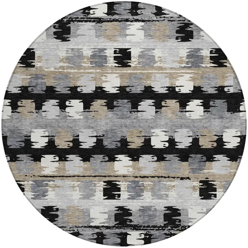 8' Black And Purple Round Abstract Washable Indoor Outdoor Area Rug Photo 2