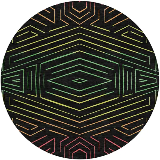 8' Black And Purple Round Geometric Washable Indoor Outdoor Area Rug Photo 2