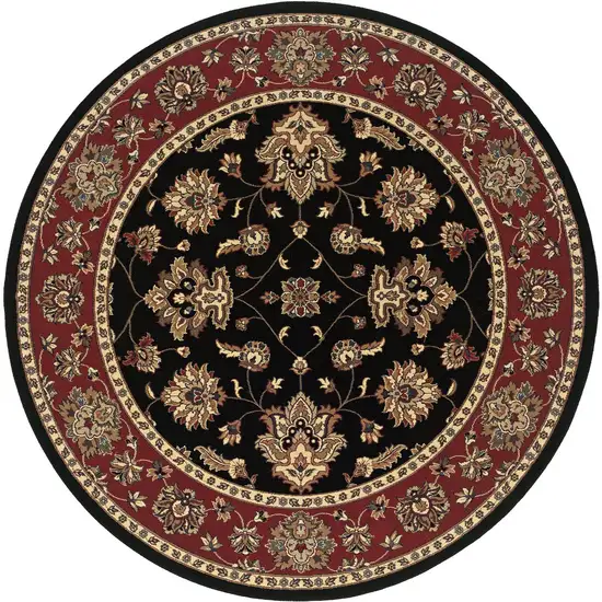 8' Black And Red Floral Round Rug Photo 4