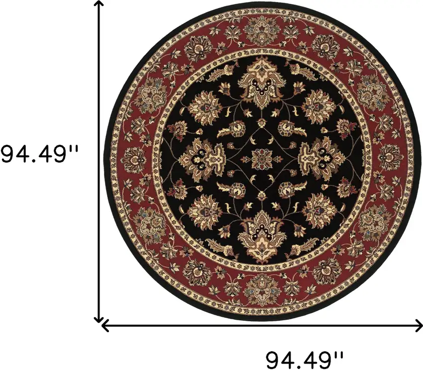 8' Black And Red Floral Round Rug Photo 3