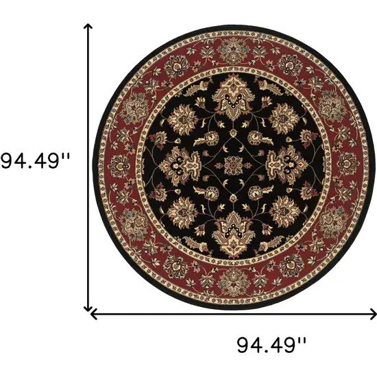 8' Black And Red Floral Round Rug Photo 3