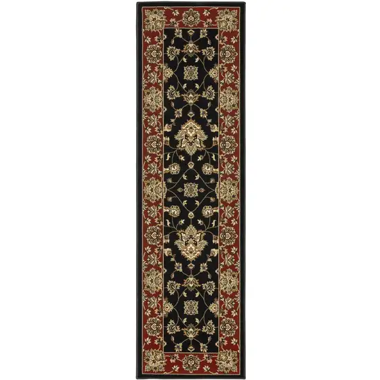 8' Black And Red Floral Runner Rug Photo 5