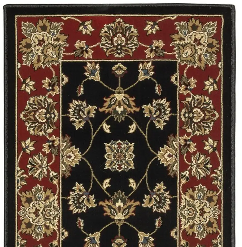 8' Black And Red Floral Runner Rug Photo 4