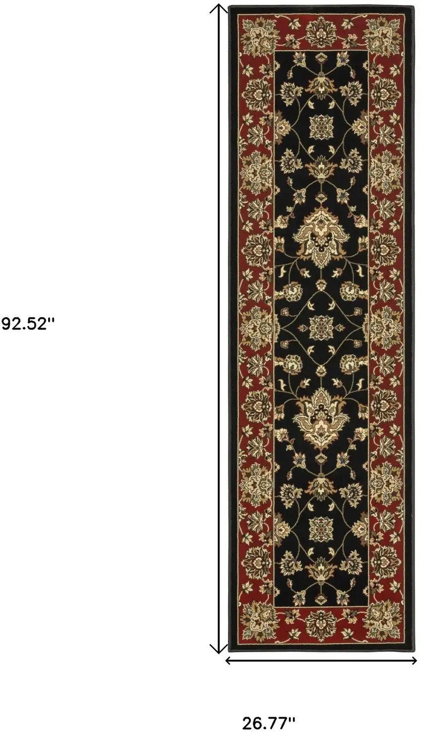 8' Black And Red Floral Runner Rug Photo 3