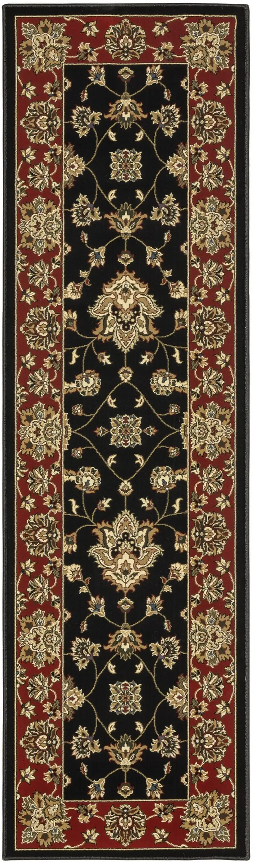 8' Black And Red Floral Runner Rug Photo 2
