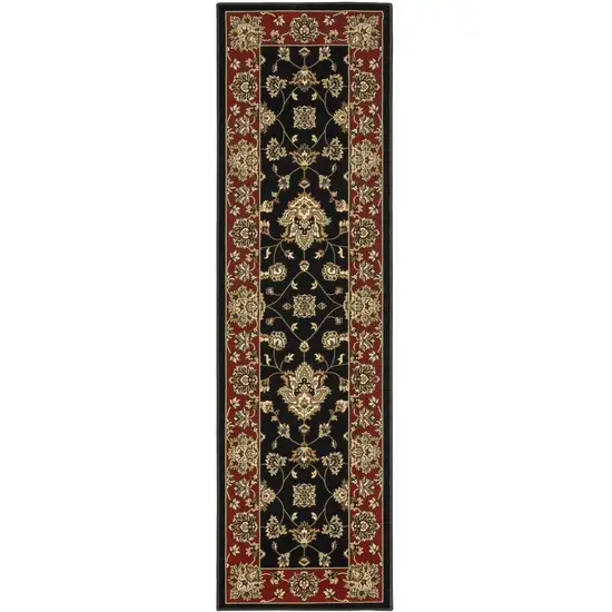 8' Black And Red Floral Runner Rug Photo 2