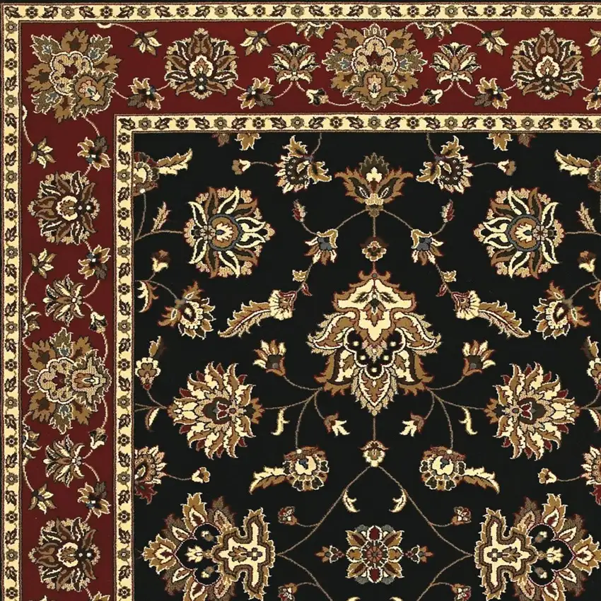 8' Black And Red Floral Square Rug Photo 2