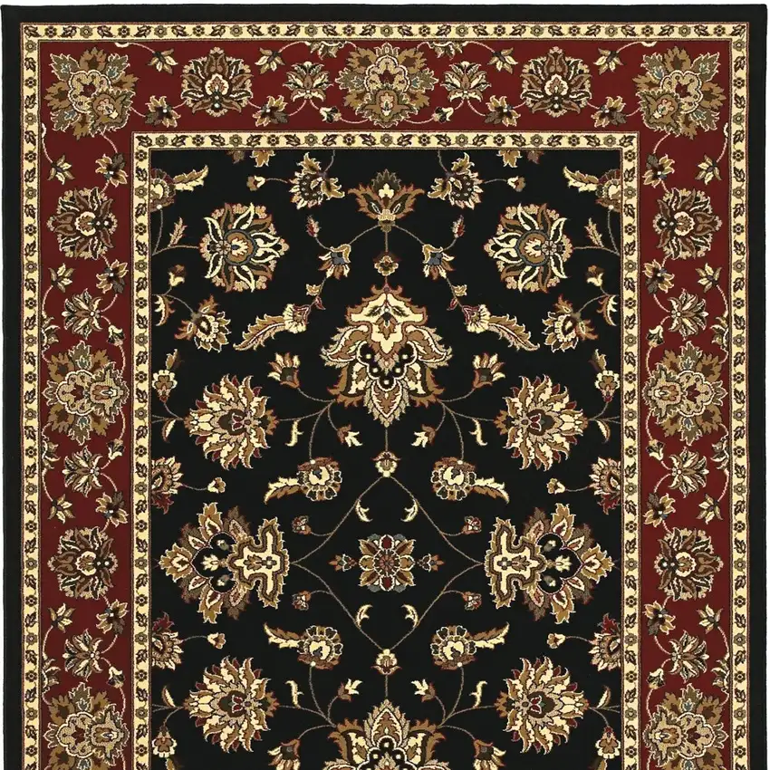 8' Black And Red Floral Square Rug Photo 3