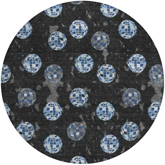 8' Black And Red Round Geometric Washable Indoor Outdoor Area Rug Photo 2