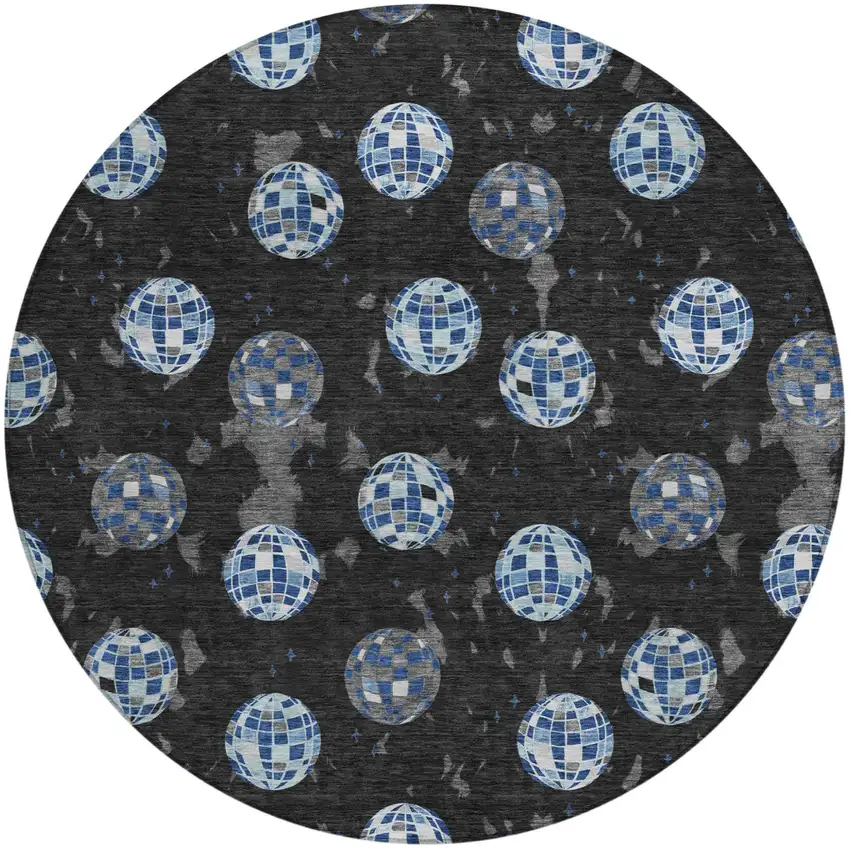 8' Black And Red Round Geometric Washable Indoor Outdoor Area Rug Photo 2