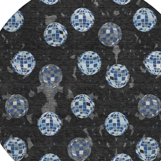 8' Black And Red Round Geometric Washable Indoor Outdoor Area Rug Photo 5