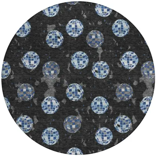 8' Black And Red Round Geometric Washable Indoor Outdoor Area Rug Photo 6