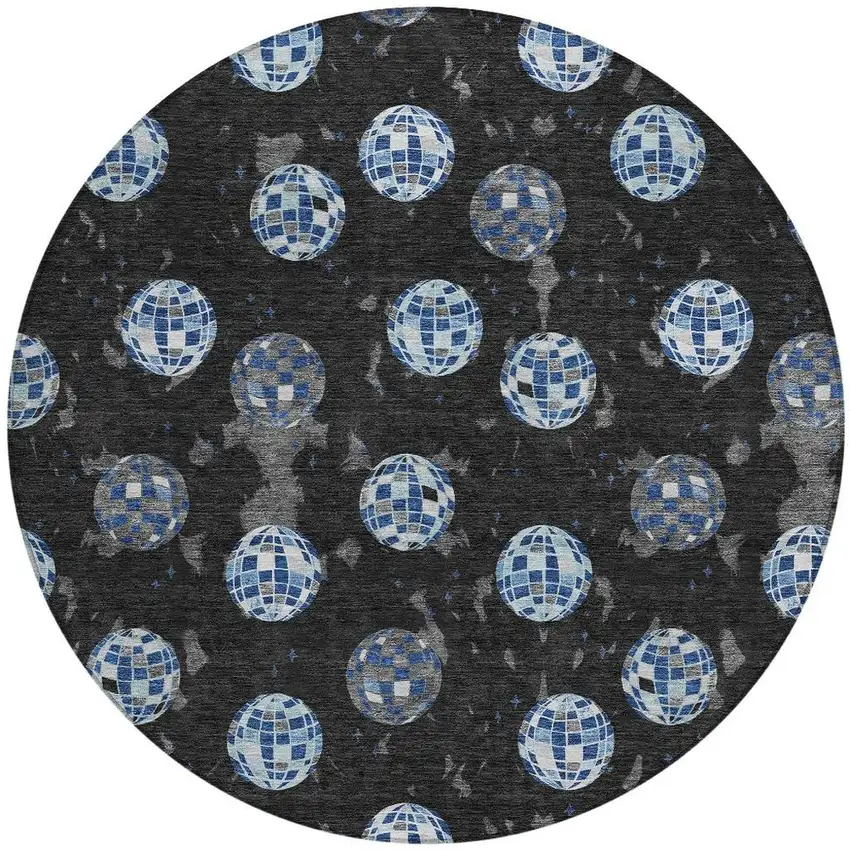8' Black And Red Round Geometric Washable Indoor Outdoor Area Rug Photo 6