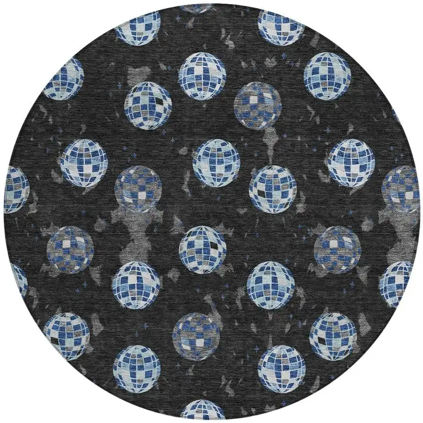 8' Black And Red Round Geometric Washable Indoor Outdoor Area Rug Photo 4