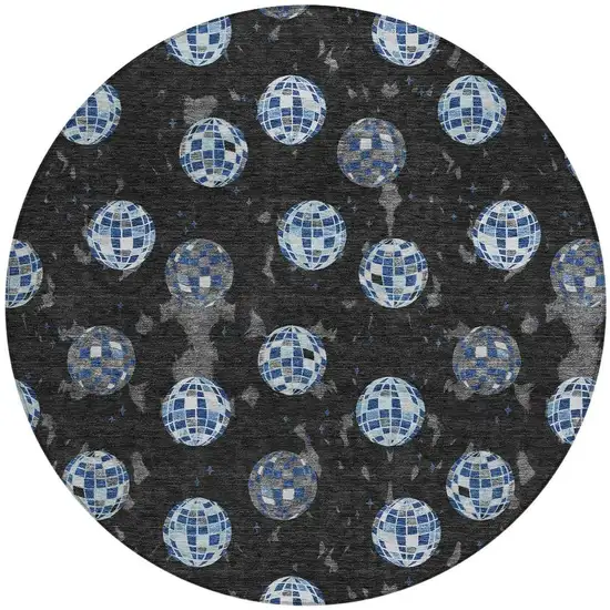 8' Black And Red Round Geometric Washable Indoor Outdoor Area Rug Photo 4