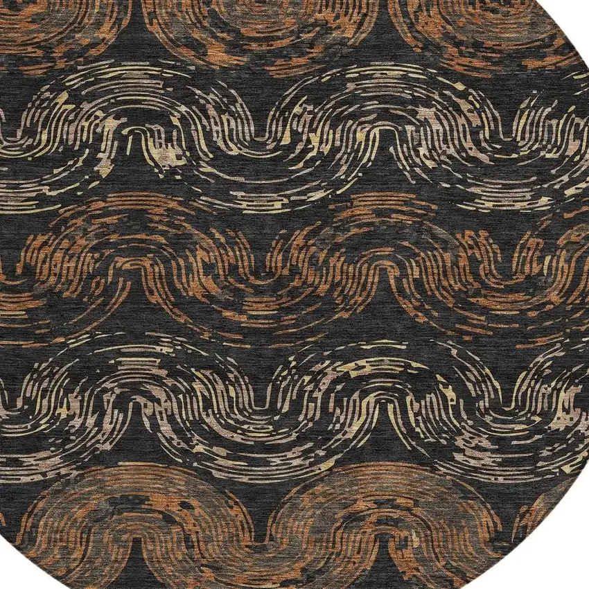 8' Black And Rust Round Abstract Washable Indoor Outdoor Area Rug Photo 2