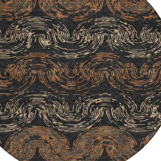 8' Black And Rust Round Abstract Washable Indoor Outdoor Area Rug Photo 2