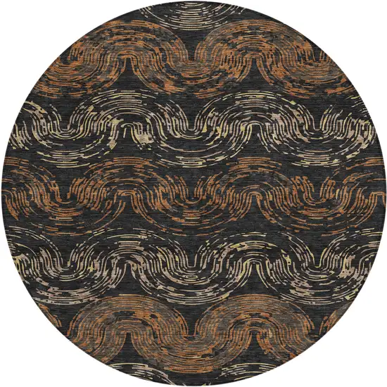 8' Black And Rust Round Abstract Washable Indoor Outdoor Area Rug Photo 1