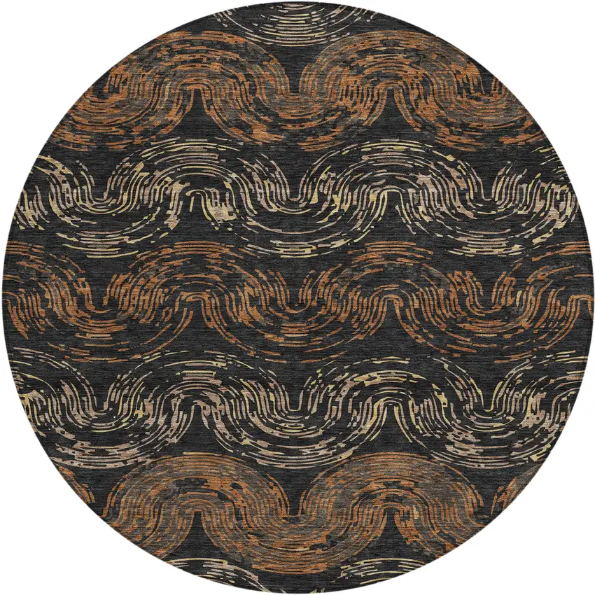 8' Black And Rust Round Abstract Washable Indoor Outdoor Area Rug Photo 1