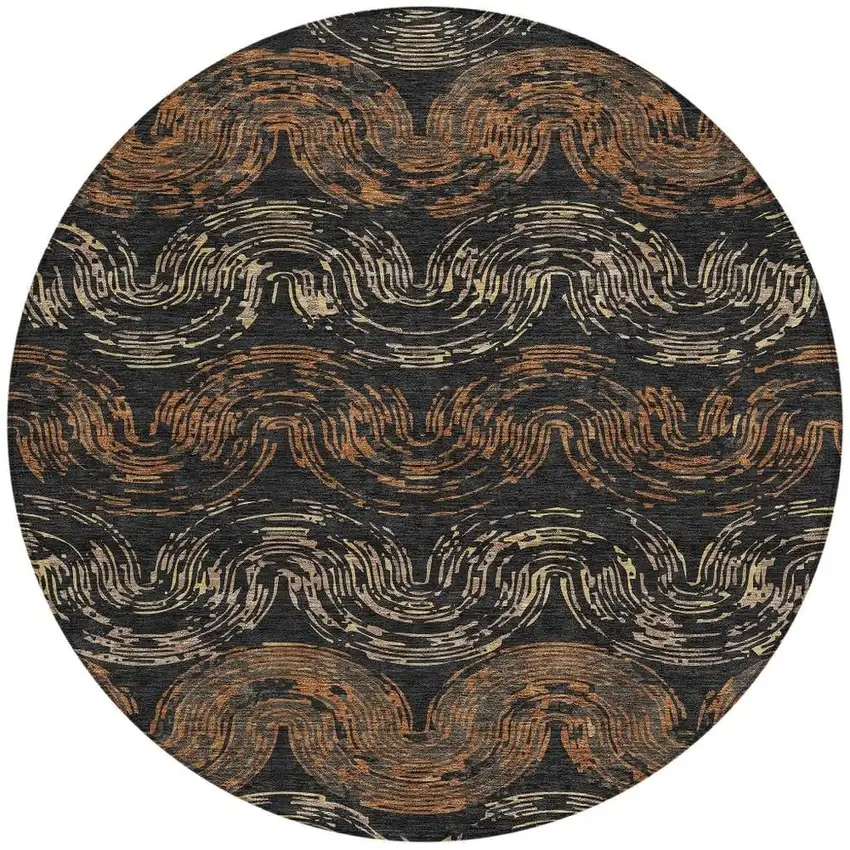 8' Black And Rust Round Abstract Washable Indoor Outdoor Area Rug Photo 3