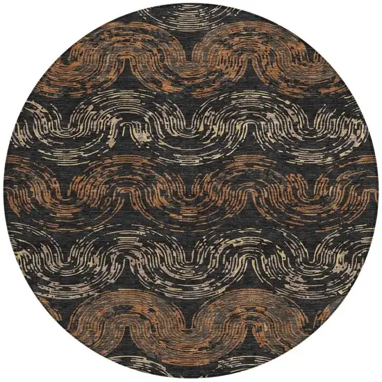 8' Black And Rust Round Abstract Washable Indoor Outdoor Area Rug Photo 3