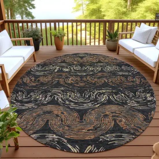 8' Black And Rust Round Abstract Washable Indoor Outdoor Area Rug Photo 4