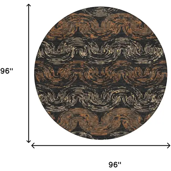 8' Black And Rust Round Abstract Washable Indoor Outdoor Area Rug Photo 8