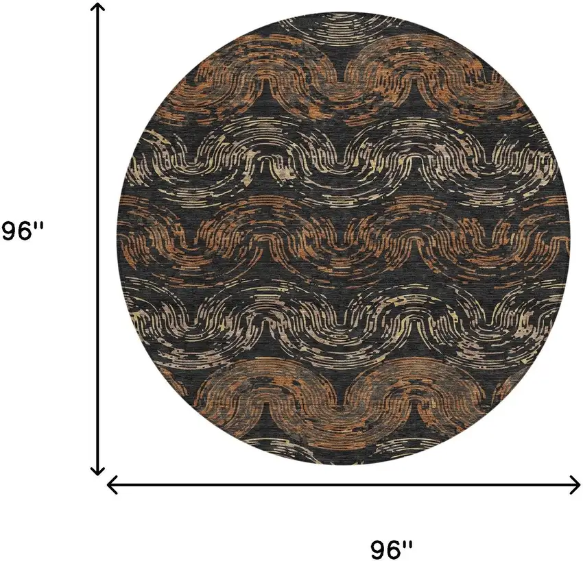8' Black And Rust Round Abstract Washable Indoor Outdoor Area Rug Photo 8