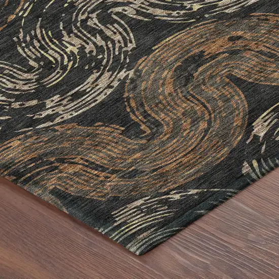 8' Black And Rust Round Abstract Washable Indoor Outdoor Area Rug Photo 6