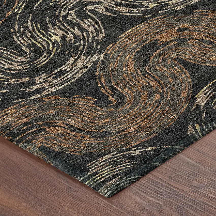 8' Black And Rust Round Abstract Washable Indoor Outdoor Area Rug Photo 6