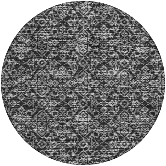8' Black And Saffron Round Oriental Washable Indoor Outdoor Area Rug Photo 2