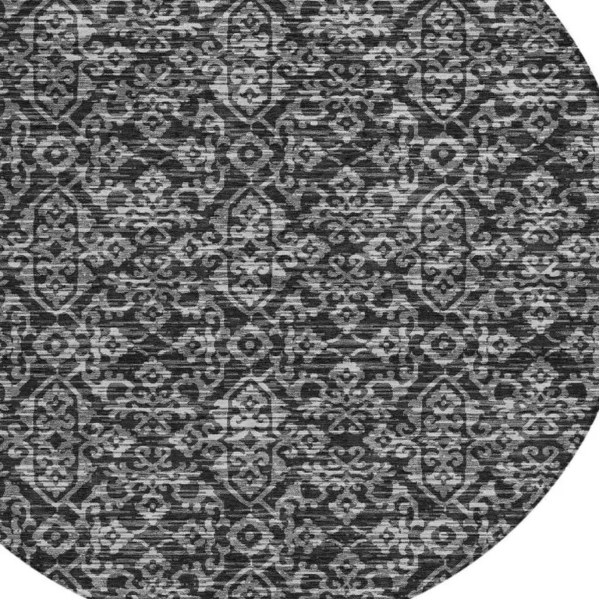 8' Black And Saffron Round Oriental Washable Indoor Outdoor Area Rug Photo 3
